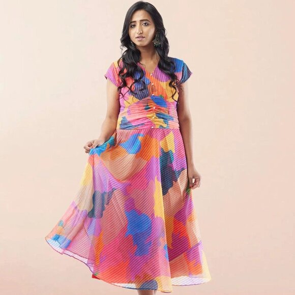 Multicolor Organza Dress with Beads | Muvvas Boutique - Picture 2 of 3